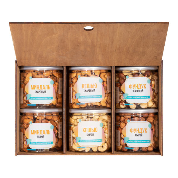 Подарочный набор орехов в дереве "Классический" (Миндаль Кешью, Фундук)